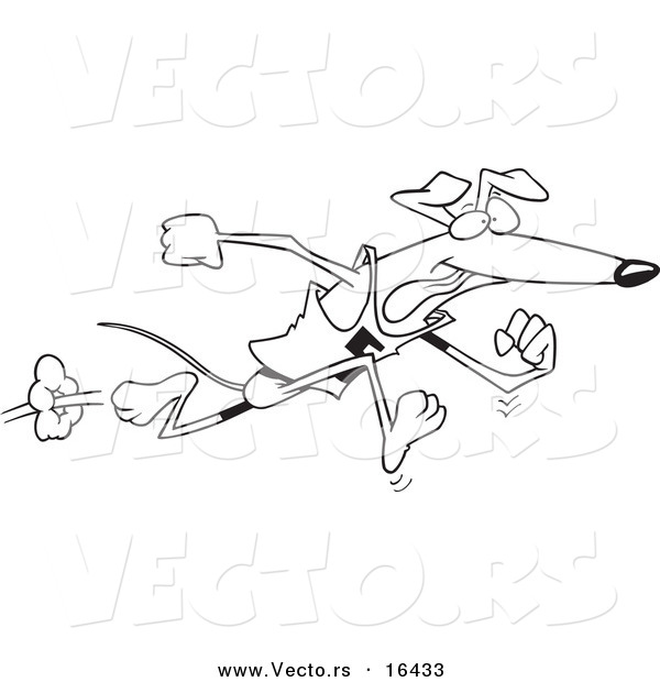 Vector of a Cartoon Greyhound Dog Running Upright - Outlined Coloring Page Drawing
