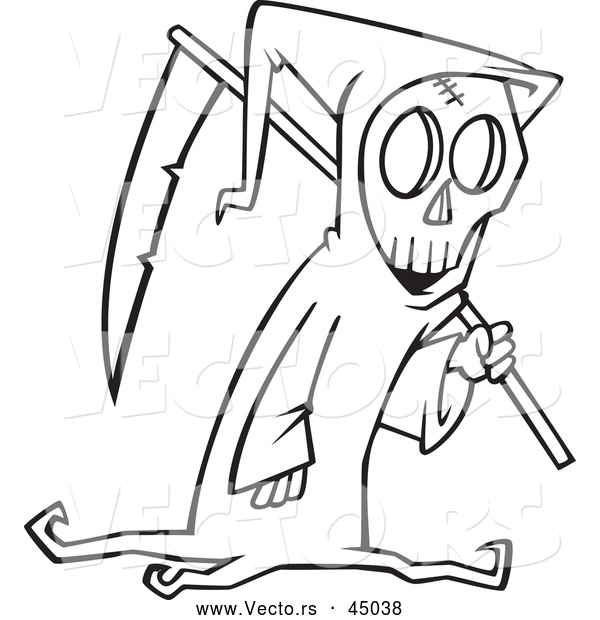 Vector of a Cartoon Grim Reaper Carrying a Scythe on Halloween - Outline