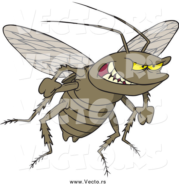 Vector of a Cartoon Grinning Evil Cockroach