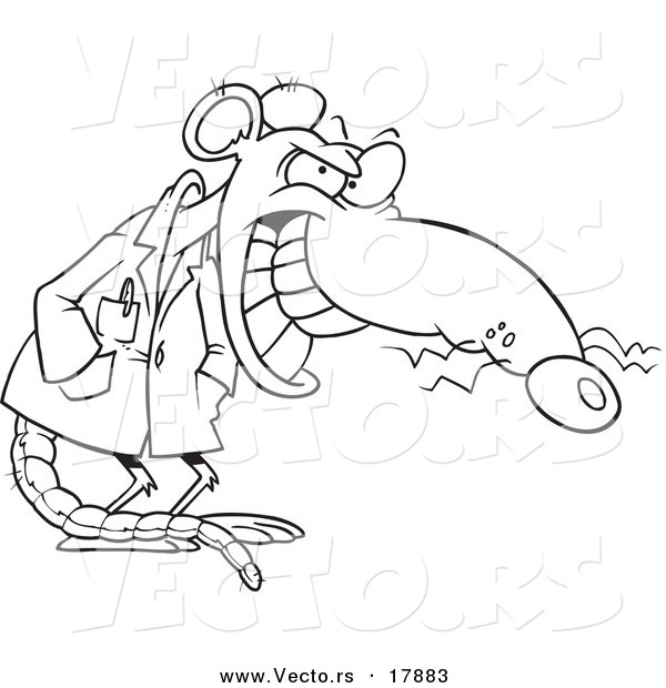 Vector of a Cartoon Grinning Lab Rat - Outlined Coloring Page