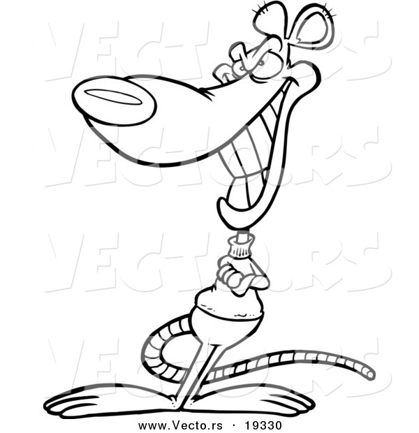 Vector of a Cartoon Grinning Rat - Outlined Coloring Page