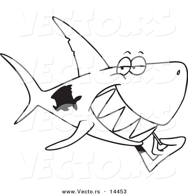 Vector of a Cartoon Grinning Shark Using a Toothpick - Coloring Page Outline