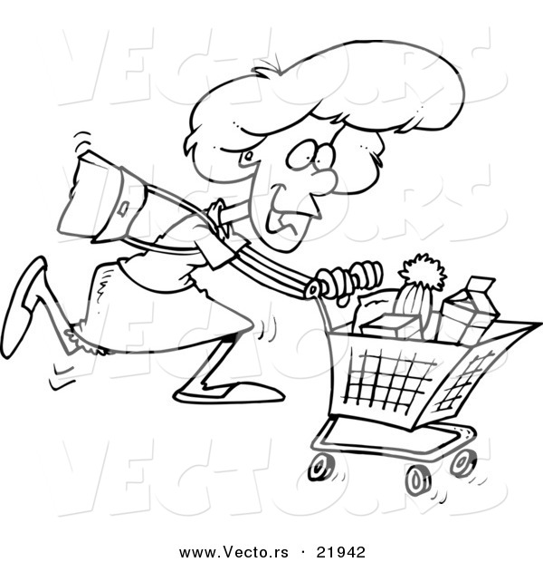 Vector of a Cartoon Grocery Shopping Woman - Outlined Coloring Page