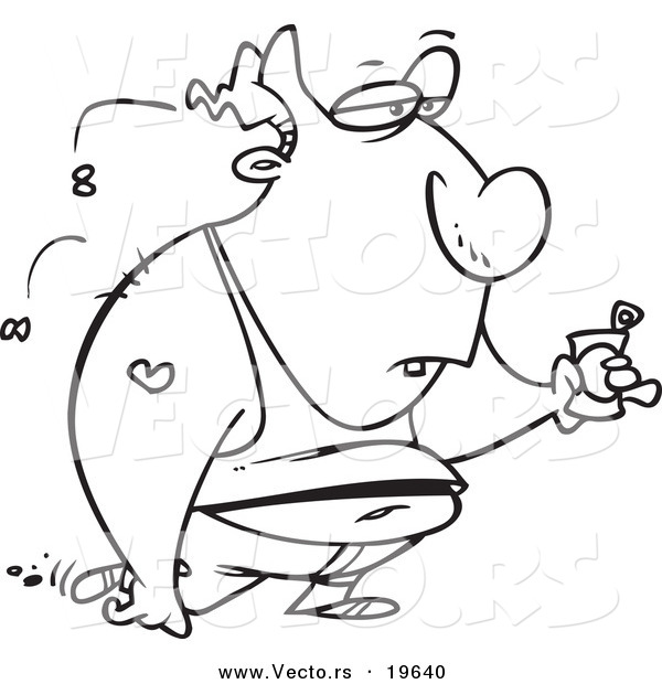 Vector of a Cartoon Gross Man Carrying a Can - Outlined Coloring Page