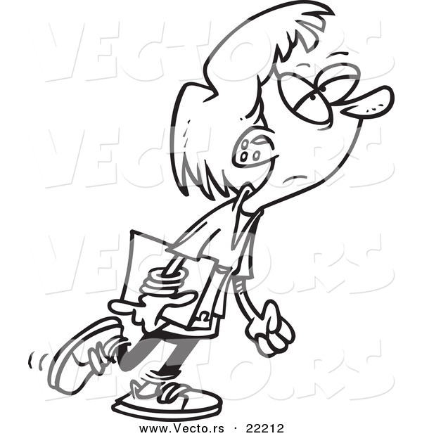 Vector of a Cartoon Grouchy High School Girl - Outlined Coloring Page