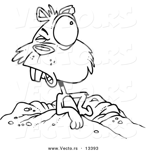 Vector of a Cartoon Groundhog Emerging - Coloring Page Outline