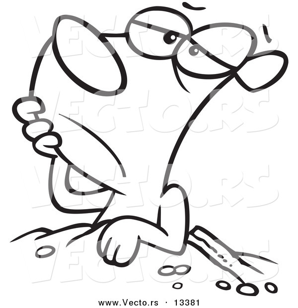 Vector of a Cartoon Groundhog Resting at His Hole - Coloring Page Outline
