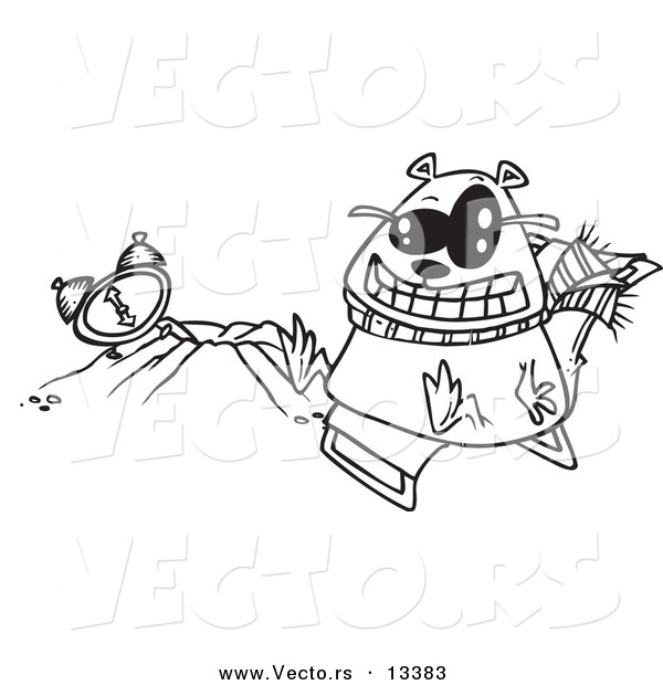 Vector of a Cartoon Groundhog Wearing Shades and Sitting by His Hole - Coloring Page Outline