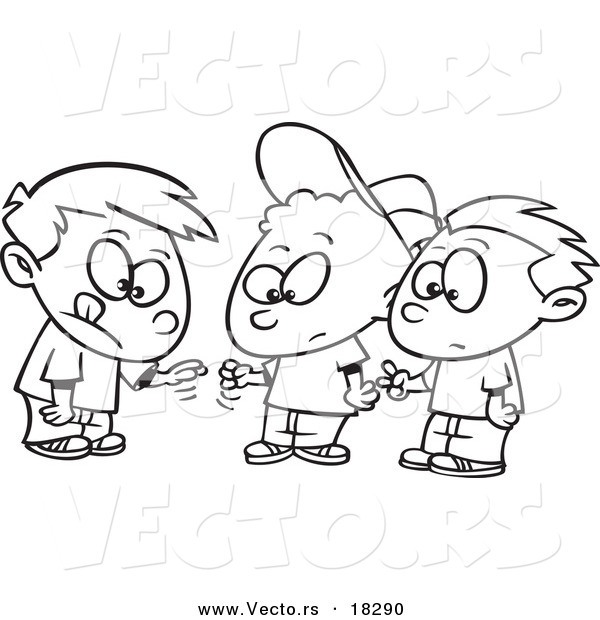 Vector of a Cartoon Group of Boys Playing Rock Paper Scissors - Outlined Coloring Page