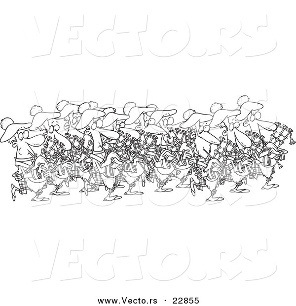 Vector of a Cartoon Group of Pipers - Coloring Page Outline