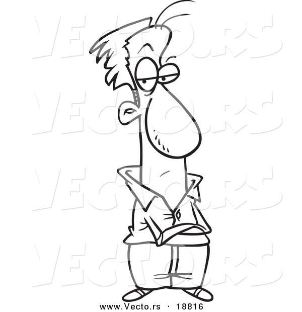 Vector of a Cartoon Grumpy Man with Folded Arms - Outlined Coloring Page