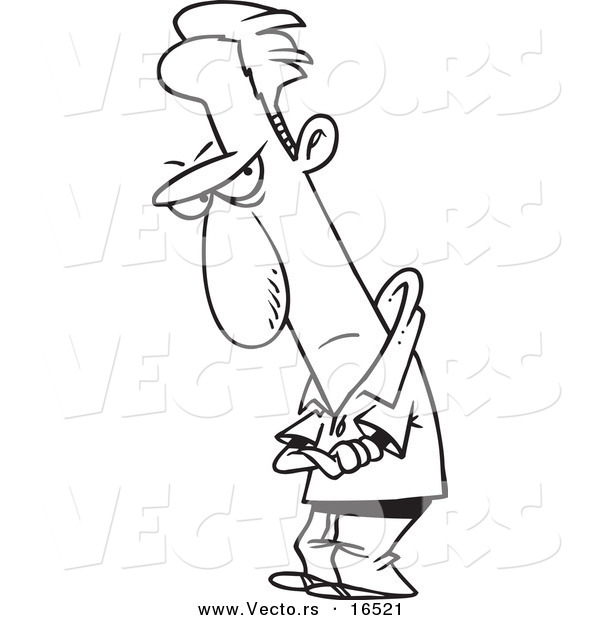 Vector of a Cartoon Grumpy Man with Folded Arms - Outlined Coloring Page Drawing