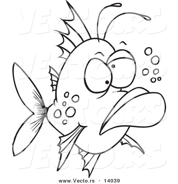 Vector of a Cartoon Grumpy Ugly Fish - Coloring Page Outline