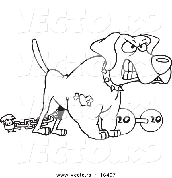 Vector of a Cartoon Guard Dog with a Dumbbell - Outlined Coloring Page Drawing