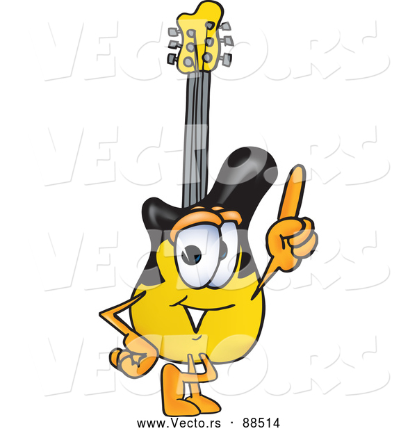Vector of a Cartoon Guitar Mascot Pointing Finger up