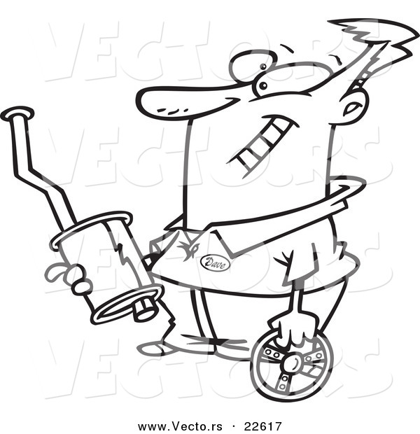 Vector of a Cartoon Guy Holding Car Parts - Coloring Page Outline