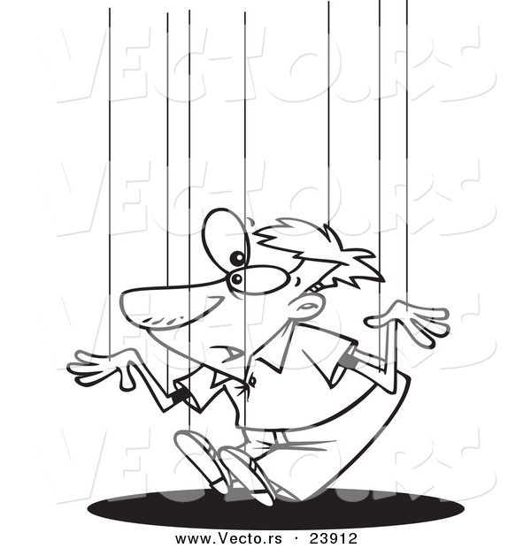 Vector of a Cartoon Guy on Puppet Strings - Coloring Page Outline