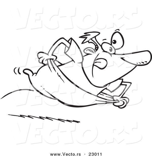Vector of a Cartoon Guy Sack Racing - Coloring Page Outline