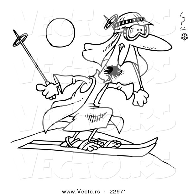 Vector of a Cartoon Guy Sand Skiing - Coloring Page Outline