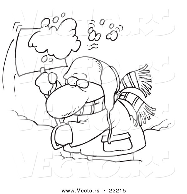 Vector of a Cartoon Guy Shoveling Snow - Coloring Page Outline