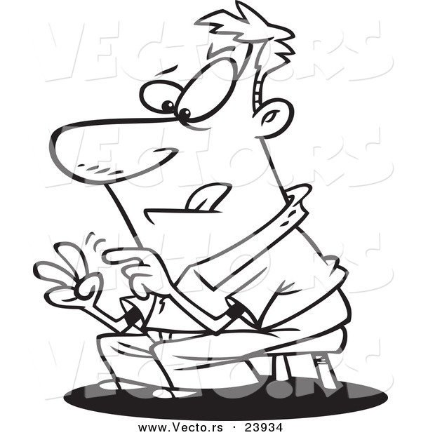 Vector of a Cartoon Guy Subtracting with His Fingers - Coloring Page Outline