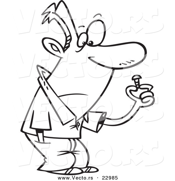 Vector of a Cartoon Guy with a Loose Screw - Coloring Page Outline