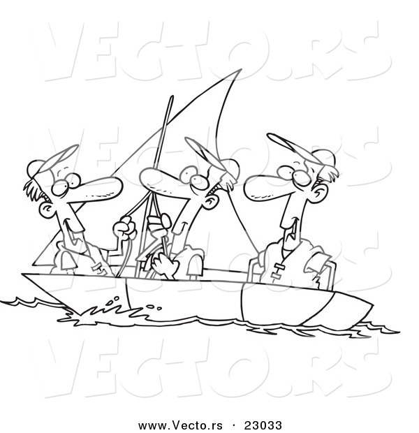 Vector of a Cartoon Guys Sailing - Coloring Page Outline