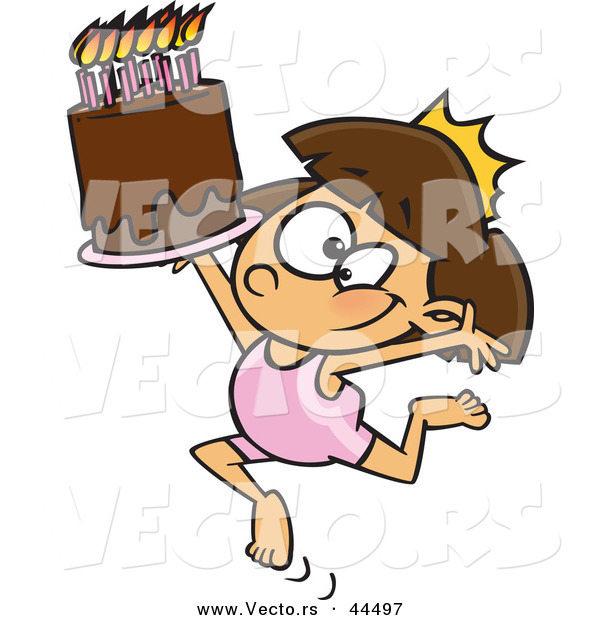Vector of a Cartoon Gymnastics Princess Girl Wearing a Tiara While Prancing Around with a Birthday CakeCartoon Gymnastics Princess Girl Wearing a Tiara While Prancing Around with a Birthday Cake