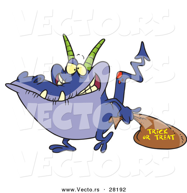 Vector of a Cartoon Halloween Monster Trick-or-Treating