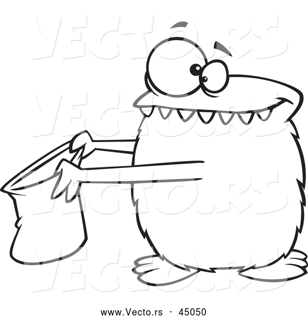 Vector of a Cartoon Halloween Monster Trick-or-Treating - Outline