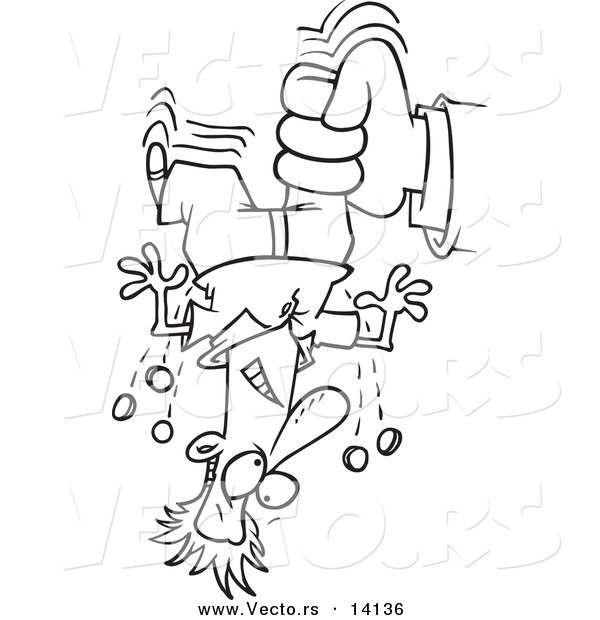 Vector of a Cartoon Hand Shaking Change from a Man's Pockets for Taxes - Coloring Page Outline