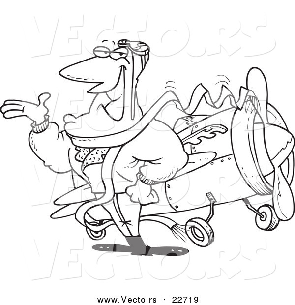 Vector of a Cartoon Handsome Pilot - Coloring Page Outline