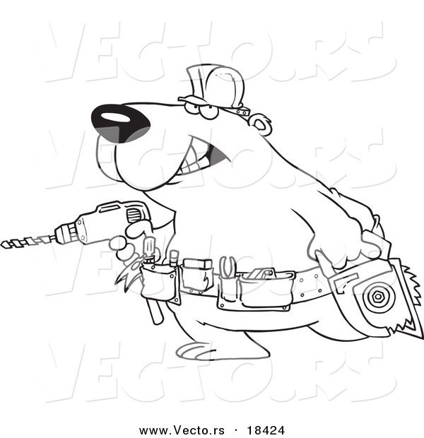Vector of a Cartoon Handy Bear with Tools - Outlined Coloring Page