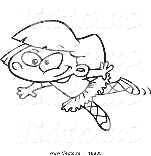 Vector of a Cartoon Happy Ballerina Girl Dancing in a Leotard - Outlined Coloring Page Drawing