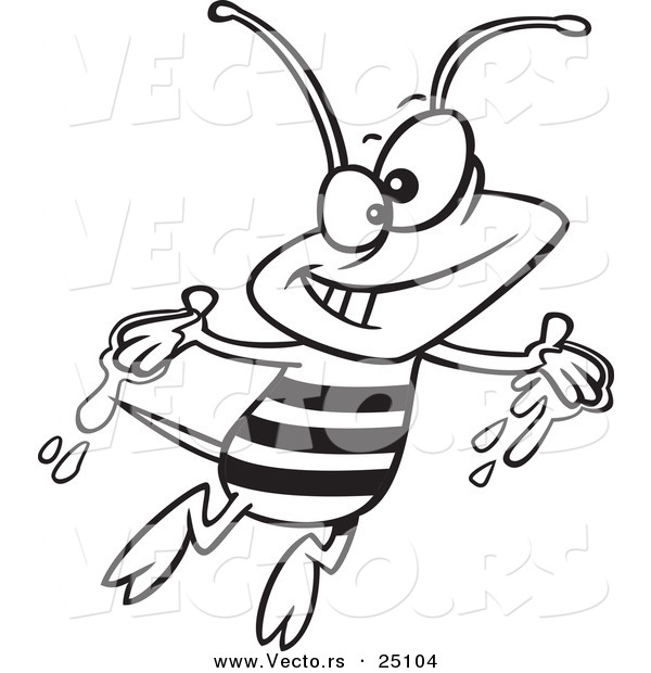 Vector of a Cartoon Happy Bee with Honey on His Hands - Coloring Page Outline