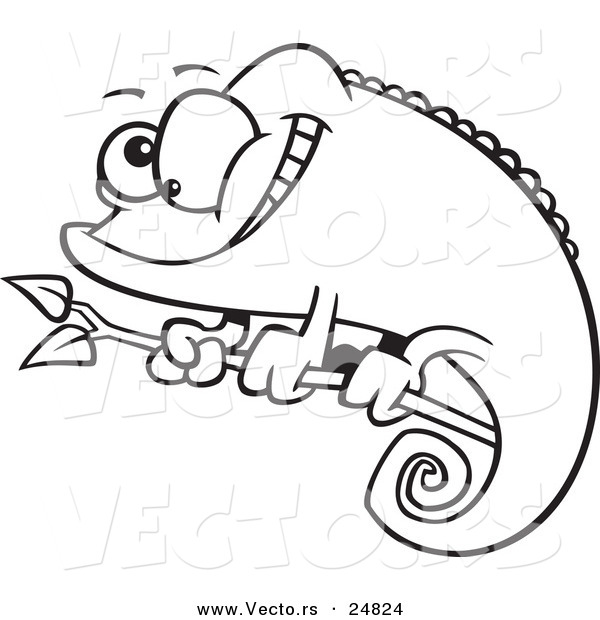 Vector of a Cartoon Happy Chameleon Lizard - Outlined Coloring Page