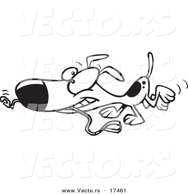 Vector of a Cartoon Happy Dog Carrying a Leash - Coloring Page Outline