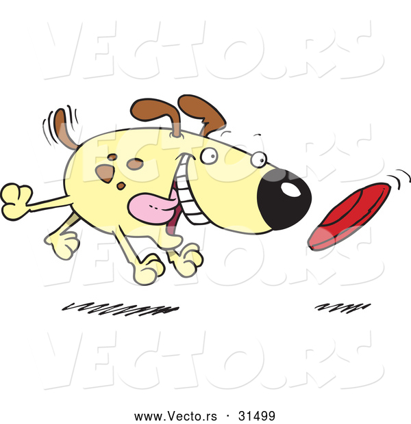 Vector of a Cartoon Happy Dog Fetching a Disc