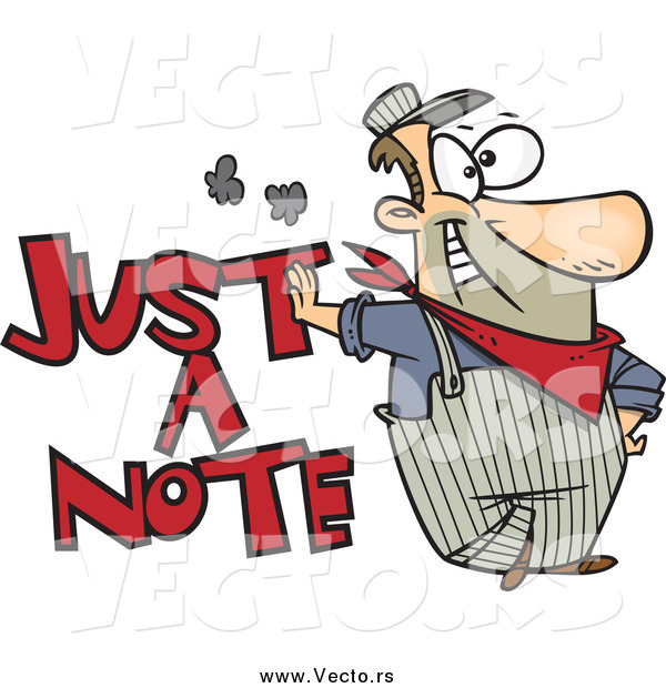 Vector of a Cartoon Happy Engineer Leaning on Just a Note Text