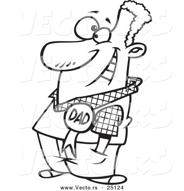 Vector of a Cartoon Happy Father Wearing a Dad Award - Coloring Page Outline