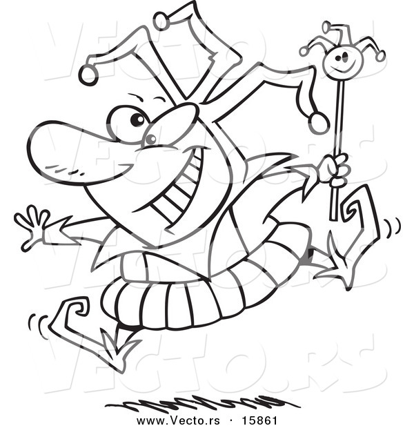 Vector of a Cartoon Happy Fool - Outlined Coloring Page Drawing