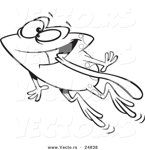 Vector of a Cartoon Happy Frog Leaping with His Tongue Hanging out - Outlined Coloring Page