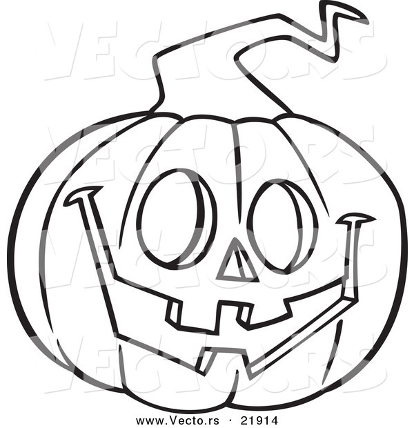 Vector of a Cartoon Happy Jackolantern - Outlined Coloring Page