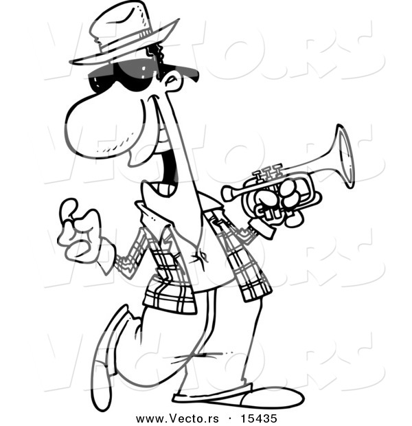 Vector of a Cartoon Happy Jazz Musician - Coloring Page Outline