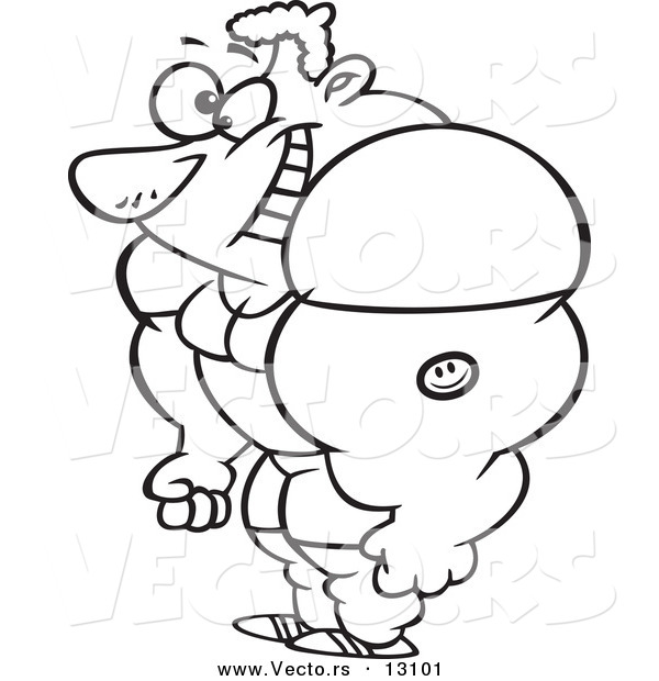 Vector of a Cartoon Happy Male Bodybuilder Flexing and Smiling - Outlined Coloring Page