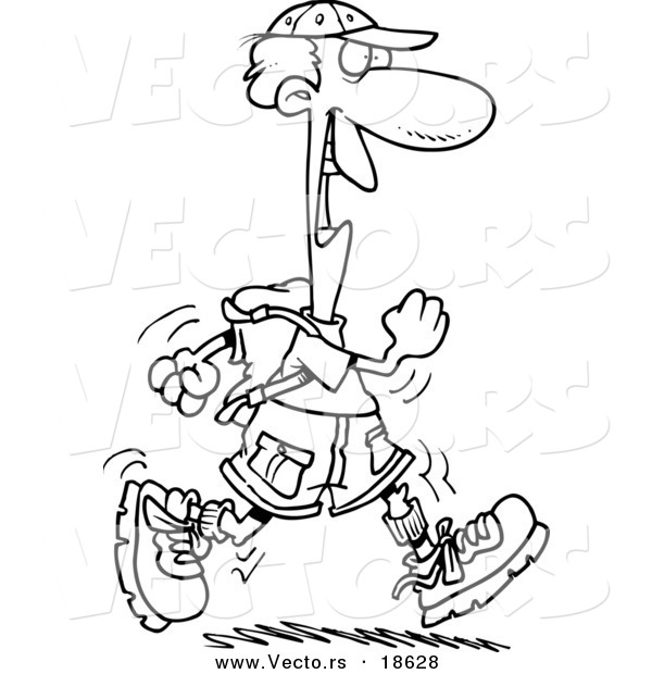 Vector of a Cartoon Happy Male Hiker - Outlined Coloring Page
