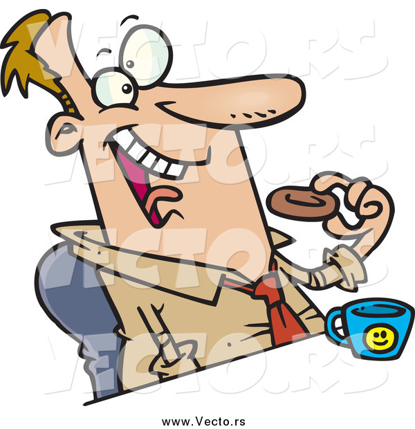 Vector of a Cartoon Happy Man Eating a Donut