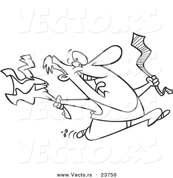 Vector of a Cartoon Happy Man Ripping off His Business Clothes for Spring Break - Coloring Page Outline