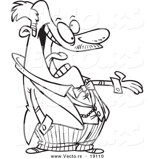Vector of a Cartoon Happy Mayor Gesturing - Outlined Coloring Page