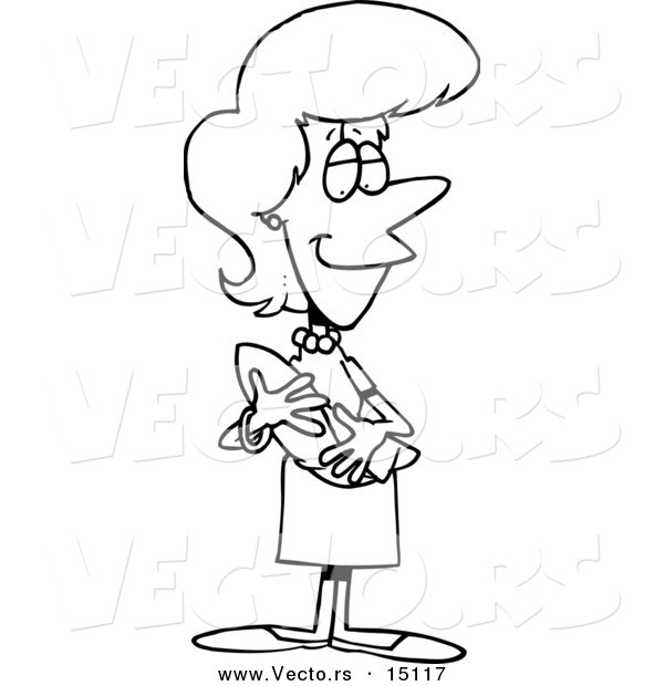 Vector of a Cartoon Happy Mother Holding a Newborn Baby - Coloring Page Outline